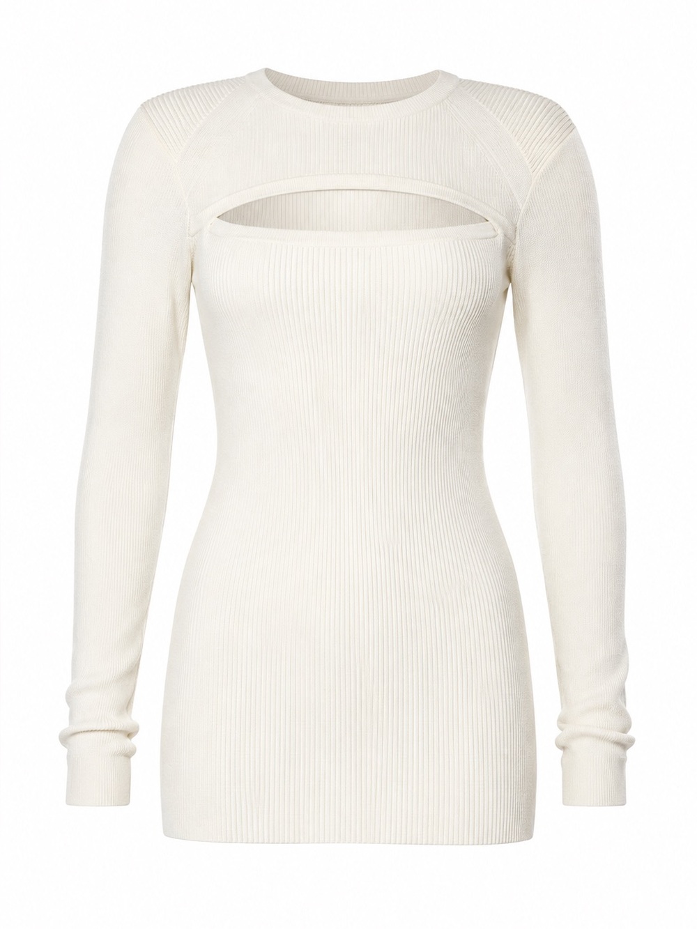INTERMIX Cream Ribbed Long-Sleeve Cutout Dress